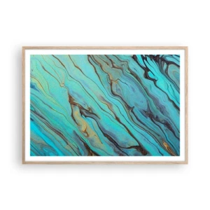 Een poster in een licht eiken lijst - Turquoise vloed - 100x70 cm
