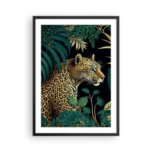 Poster in een zwarte lijst - Gouden luipaard in de tropische jungle - 50x70cm - Een gastheer in de jungle - Moderne wanddecoratie voor woonkamer en slaapkamer ARTTOR
