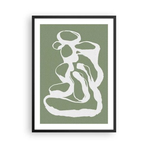 Poster in een zwarte lijst - Abstracte witte compositie op een groene achtergrond - 50x70cm - De roep van de ruimte - Moderne wanddecoratie voor woonkamer en slaapkamer ARTTOR