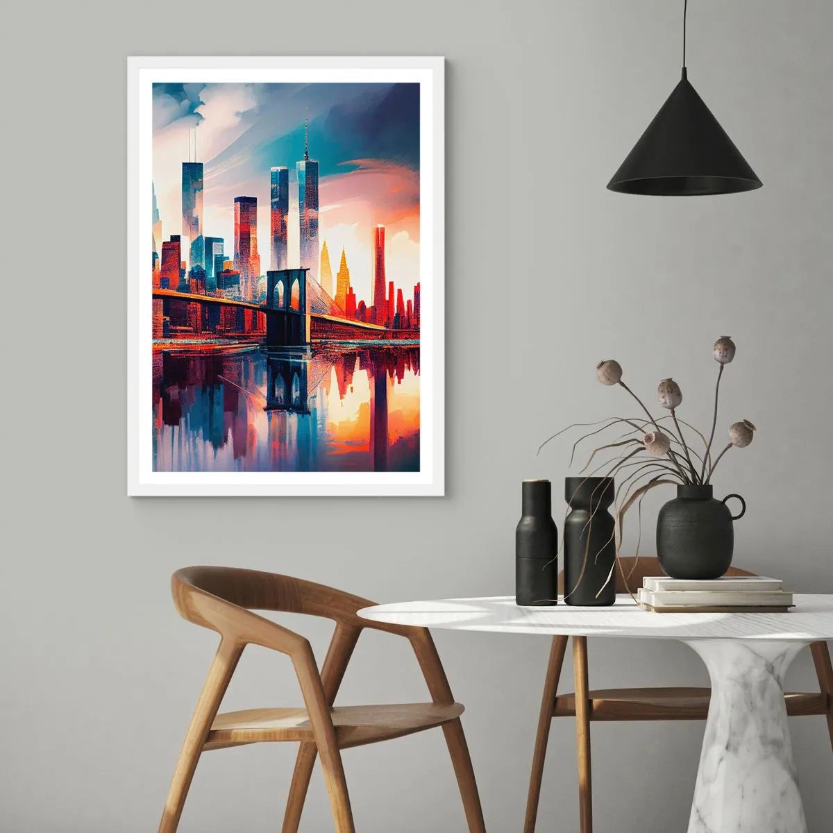 Poster in een witte lijst - Een droomachtig New York - 70x100 cm