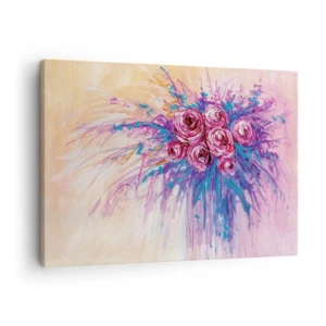 Schilderen op canvas - Een boeket rozen in pastelkleuren - 70x50cm - Rozenfontein - Moderne wanddecoratie voor woonkamer en slaapkamer ARTTOR