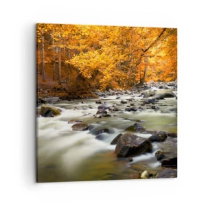 Schilderen op canvas - Een stroom in een gouden bos - 50x50 cm