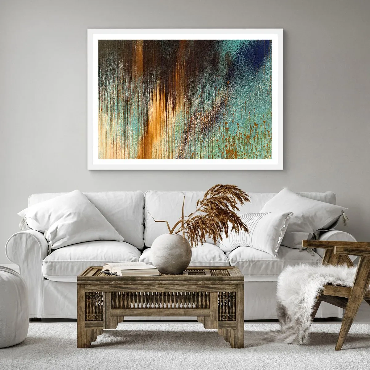 Poster in een witte lijst - Een niet toevallig kleurrijke compositie - 40x40 cm