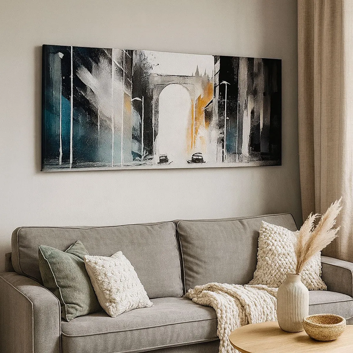 Schilderen op canvas - Stadsstudie: architectuur en beweging - 100x40 cm