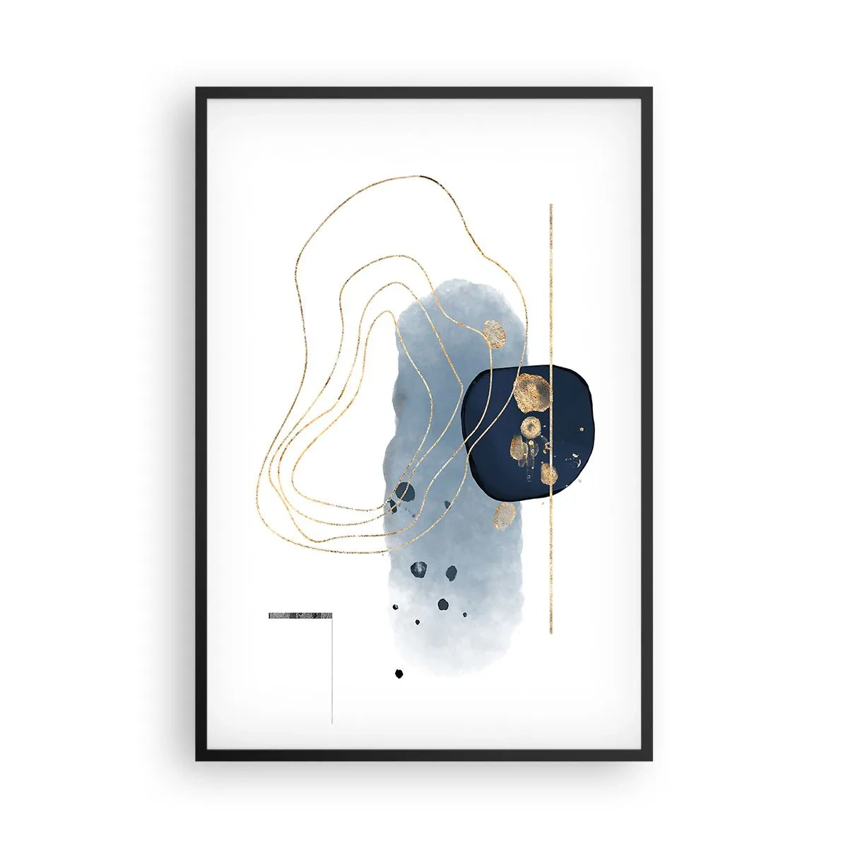 Poster in een zwarte lijst - Blauw en goud fantasie - 61x91 cm