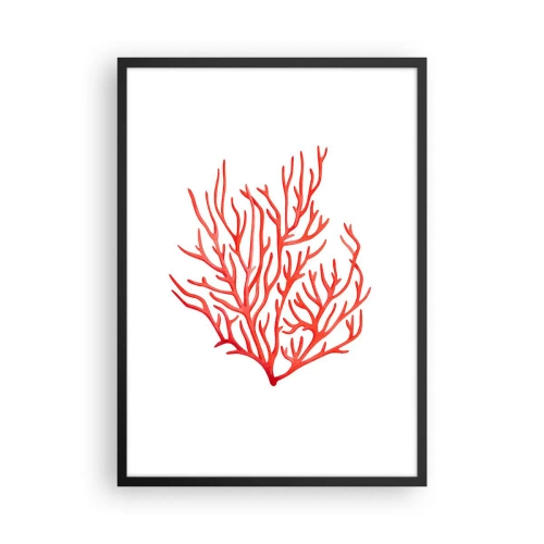 Poster in een zwarte lijst - Rood koraal op een witte achtergrond in een minimalistische stijl - 50x70cm - Koraal filigraan - Moderne wanddecoratie voor woonkamer en slaapkamer ARTTOR