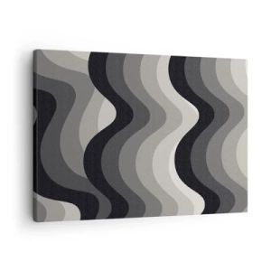 Schilderen op canvas - Zwart-witte golvende patronen in grijstinten - 70x50cm - Golf na golf - Moderne wanddecoratie voor woonkamer en slaapkamer ARTTOR