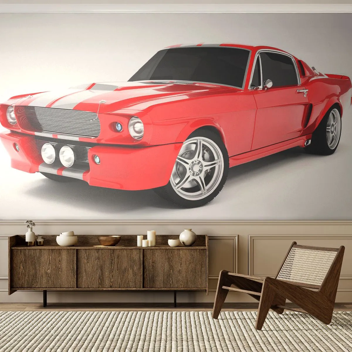 Zelfklevend Fotobehang Deluxe Sticker - Een Mustang zo snel als de wind - Automobiel, Vintage auto, Mustang-auto 1967 - 250x175 cm