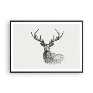 Poster in een zwarte lijst - Een hert in kubistische stijl - 100x70 cm