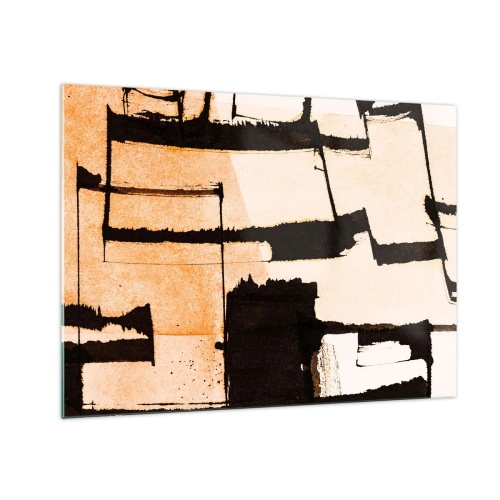 Schilderen op glas - Geometrische abstractie in tinten beige en zwart - 70x50cm - Bestel echter - Moderne wanddecoratie voor woonkamer en slaapkamer ARTTOR