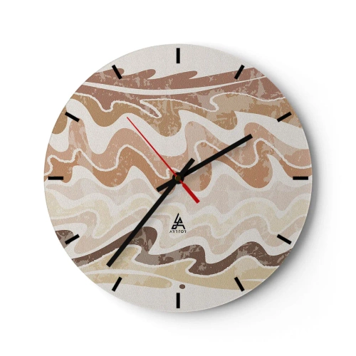 Wandklok - Klok - Golvende lijnen in warme, zanderige tinten - 30x30cm - Goede energie – goede emoties - Moderne wanddecoratie voor woonkamer, keuken en slaapkamer ARTTOR
