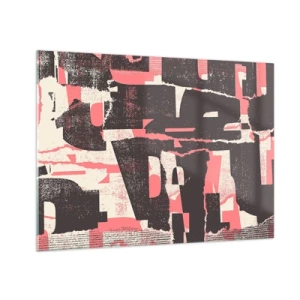Schilderen op glas - Moderne abstractie in zwart, rood en beige - 70x50cm - Al dit lawaai - Moderne wanddecoratie voor woonkamer en slaapkamer ARTTOR