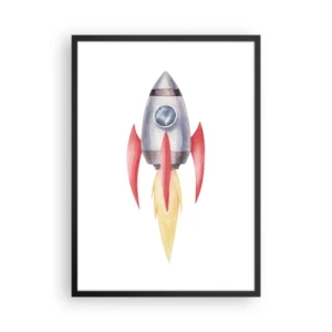 Poster in een zwarte lijst - Ruimteraket in aquarelstijl - 50x70cm - Hoger, sneller, verder - Moderne wanddecoratie voor woonkamer en slaapkamer ARTTOR
