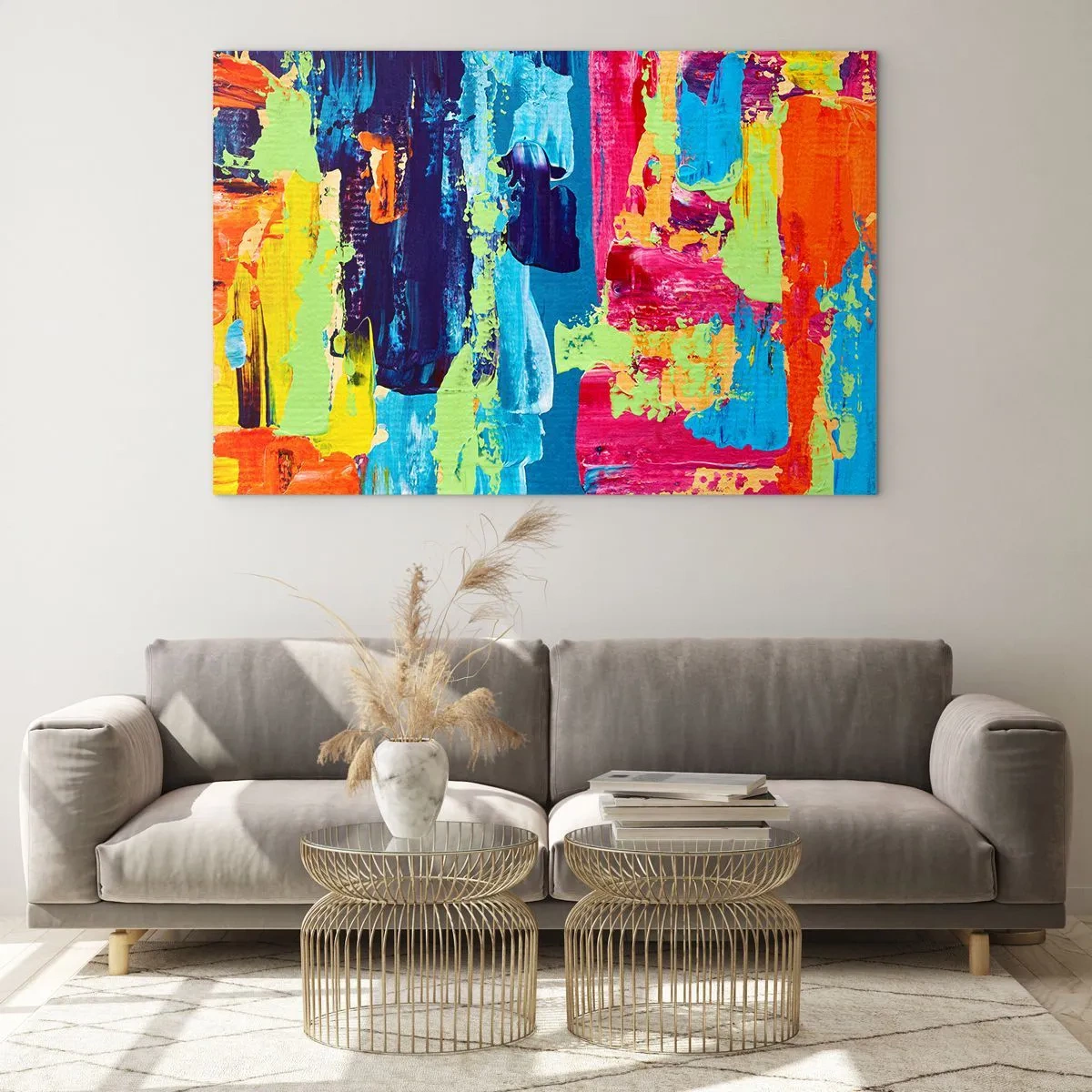 Schilderen op glas - Een illustratie van een abstract schilderij in intense kleuren - 70x50cm - Het leven is mooi! - Moderne wanddecoratie voor woonkamer en slaapkamer ARTTOR