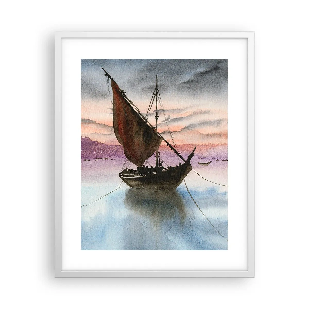 Poster in een witte lijst - Avond in de haven - 40x50 cm