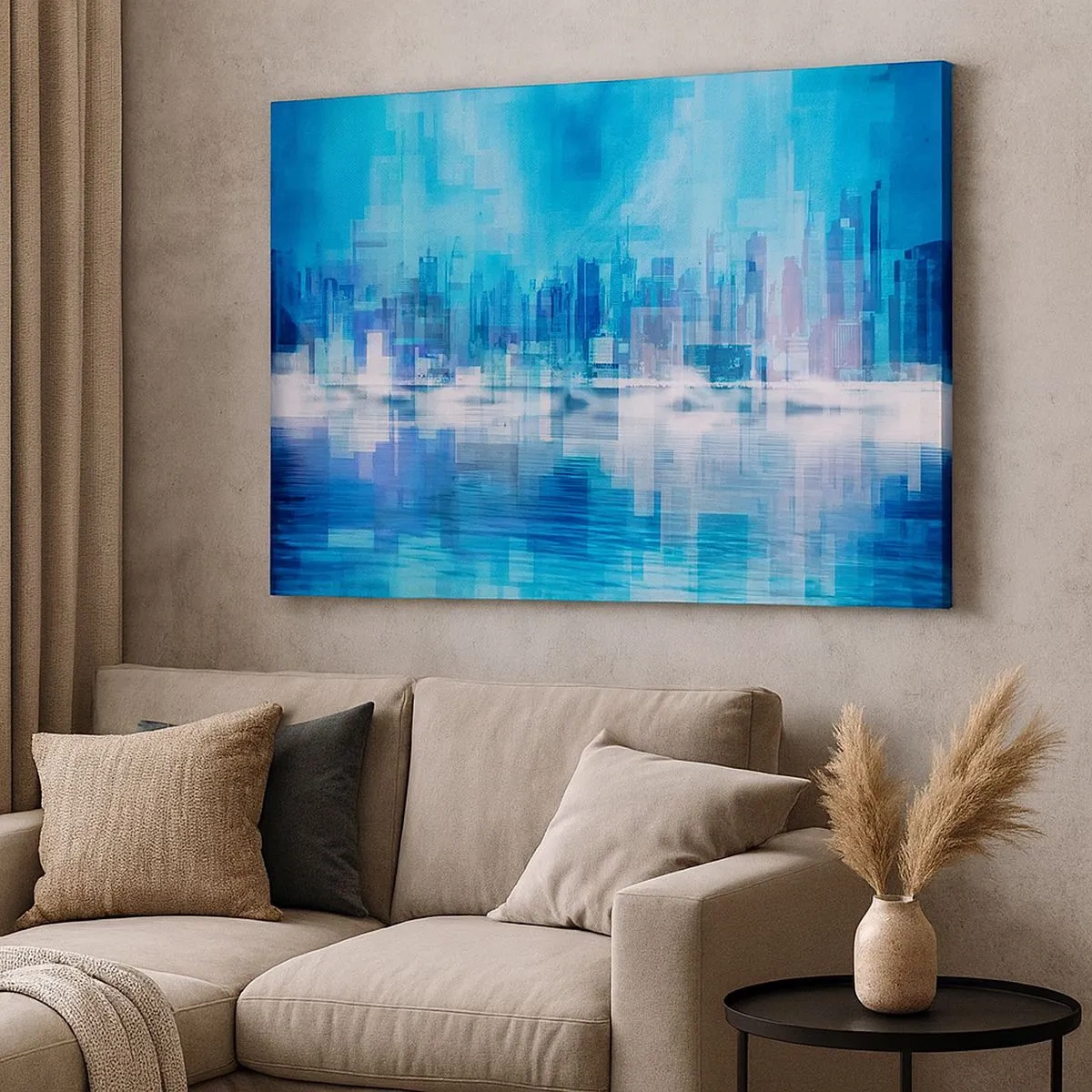 Schilderen op canvas - Abstract stadsgezicht in blauwtinten - 70x50cm - Verdronken in het blauw - Moderne wanddecoratie voor woonkamer en slaapkamer ARTTOR