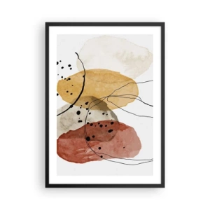 Poster in een zwarte lijst - Abstracte vormen in tinten beige, geel en rood - 50x70cm - Als lichte, transparante lucht - Moderne wanddecoratie voor woonkamer en slaapkamer ARTTOR