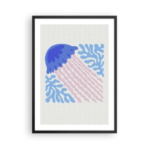 Poster in een zwarte lijst - Gestileerde kwallen omringd door onderwatervegetatie - 50x70cm - Als uit een andere wereld - Moderne wanddecoratie voor woonkamer en slaapkamer ARTTOR