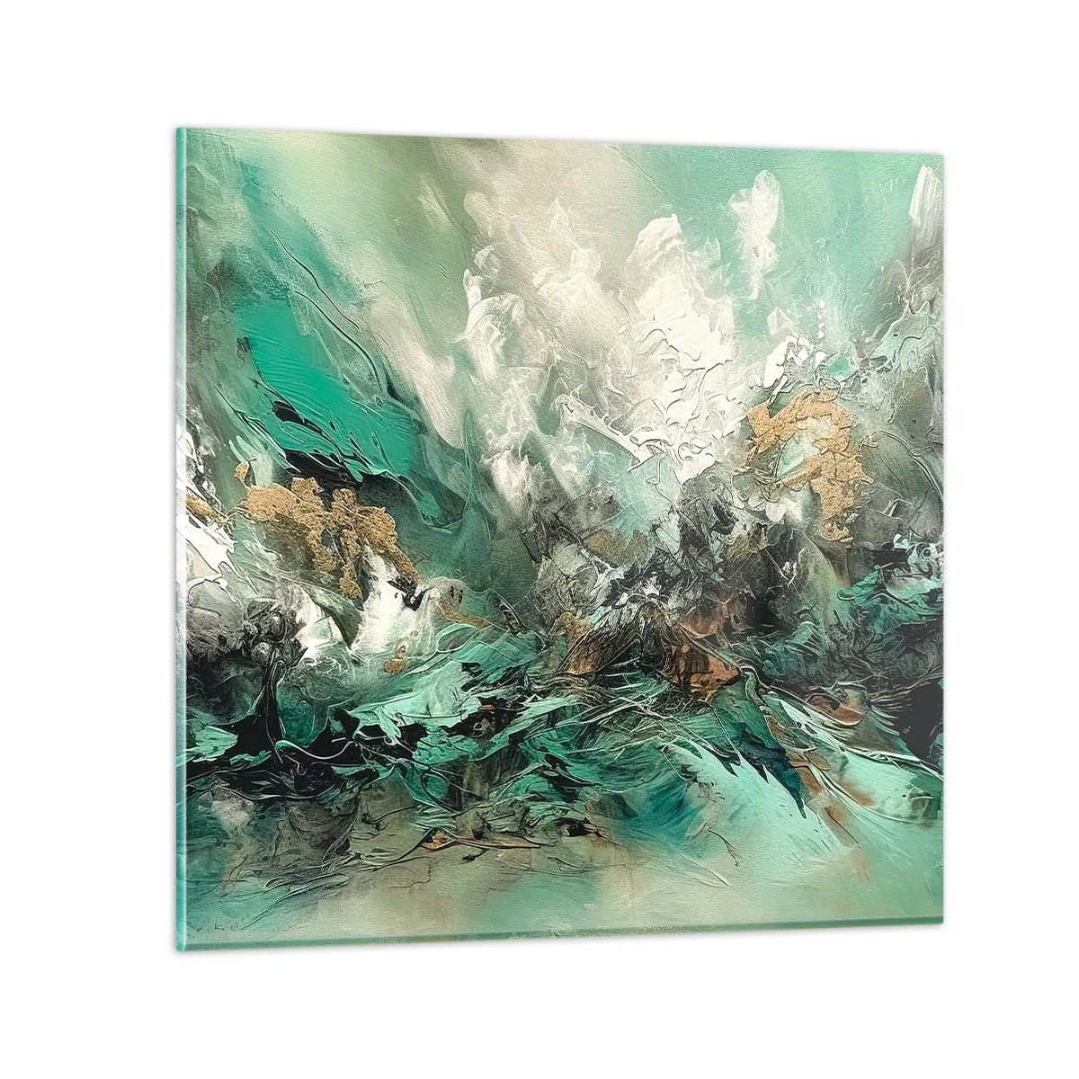 Schilderen op glas - Emerald en zwarte branding - 50x50 cm