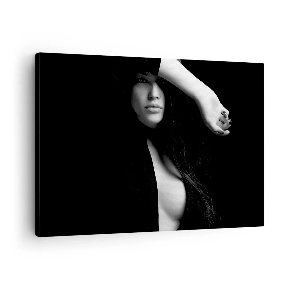 Schilderen op canvas - Stijlvol portret van een vrouw in zwart-wit - 70x50cm - Verleidingsschool - Moderne wanddecoratie voor woonkamer en slaapkamer ARTTOR