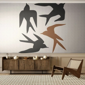 Fotobehang Premium Canvas - Zwaluwen spel - Boho, Vogels, Minimalisme - 450x315 cm