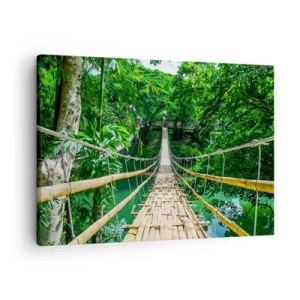 Schilderen op canvas - Een hangende bamboebrug omgeven door groen - 70x50cm - Apenbrug over de green - Moderne wanddecoratie voor woonkamer en slaapkamer ARTTOR