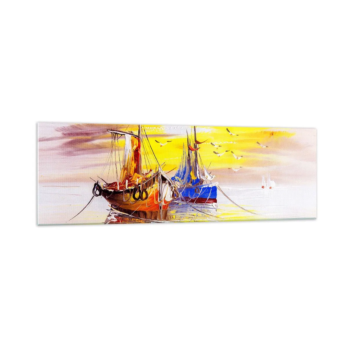 Schilderen op glas - Een welverdiende rust in de haven - 160x50 cm