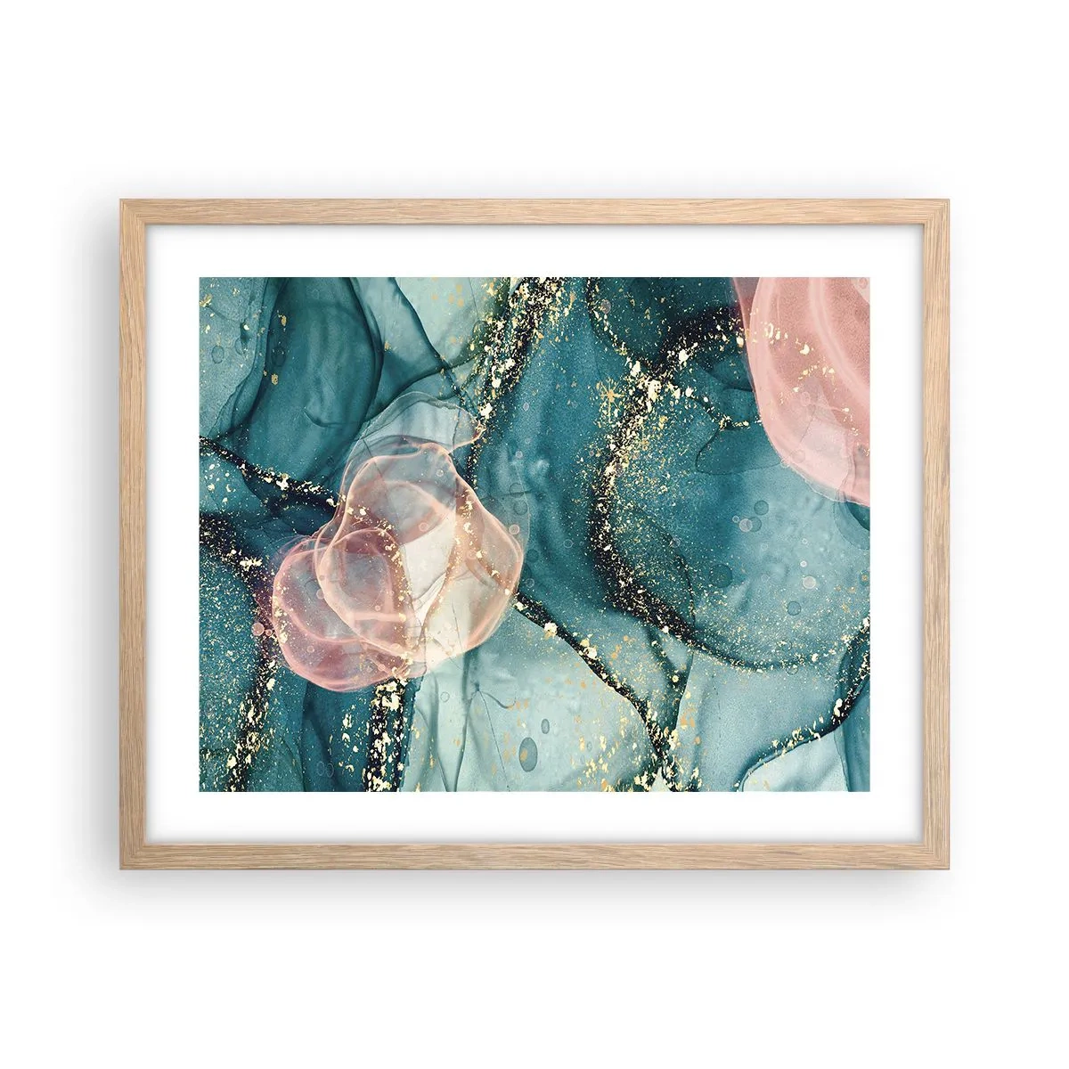 Een poster in een licht eiken lijst - Zijdeblauw, tule roze - 50x40 cm