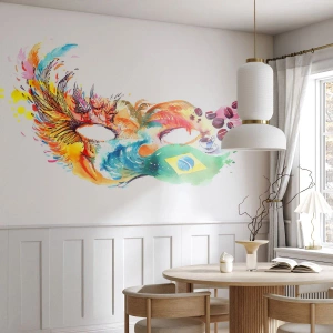 Fotobehang Standard Eco - Een kleurrijk masker geïnspireerd op de Braziliaanse cultuur - 100x70cm - Brazilië verwelkomt met samba - Moderne wanddecoratie voor woonkamer en slaapkamer ARTTOR