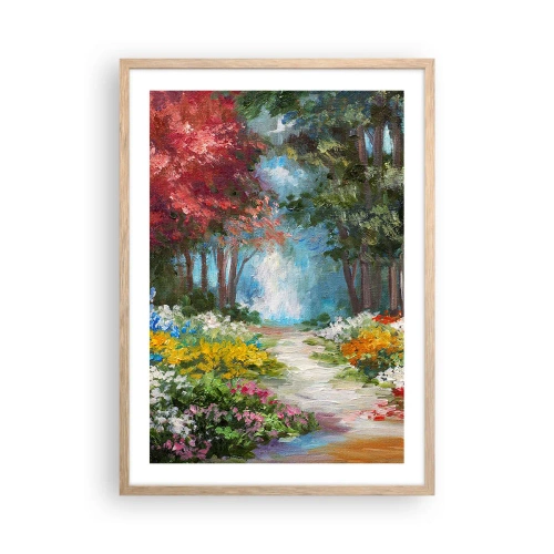 Een poster in een licht eiken lijst - Bostuin, bloemenbos - 50x70 cm