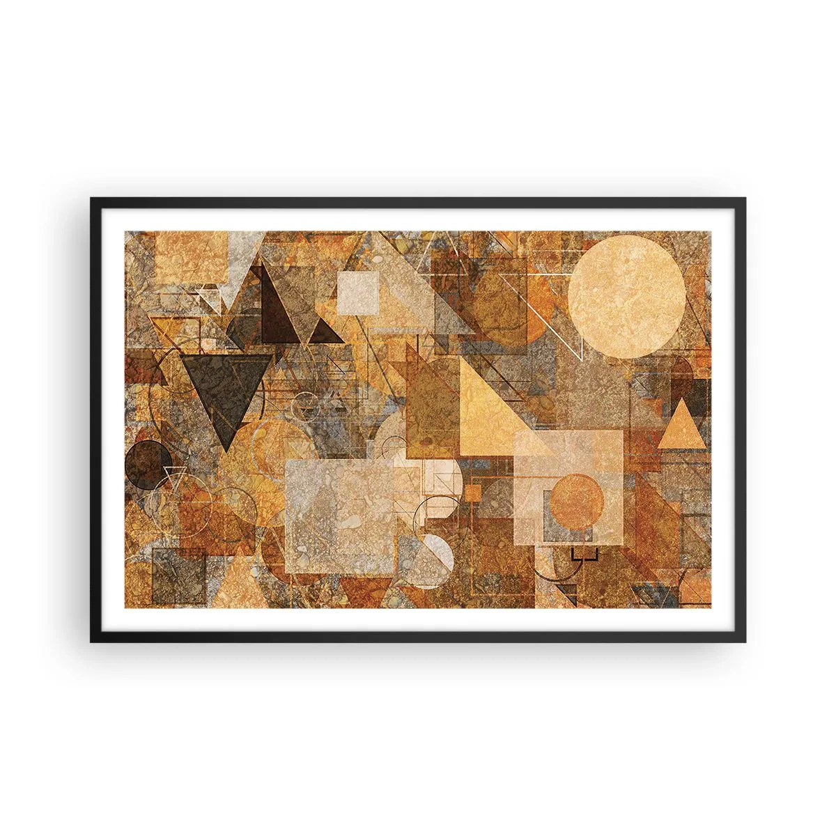 Poster in een zwarte lijst - Een kubistische studie van brons - 91x61 cm