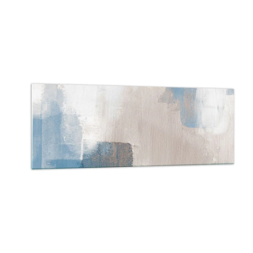 Schilderen op glas - Roze abstractie achter een blauw gordijn - 140x50 cm