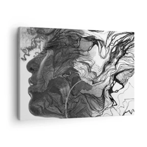 Schilderen op canvas - Abstract gezicht in zwart-wit met dynamische lijnen. - 70x50cm - Verstrikt in dromen - Moderne wanddecoratie voor woonkamer en slaapkamer ARTTOR