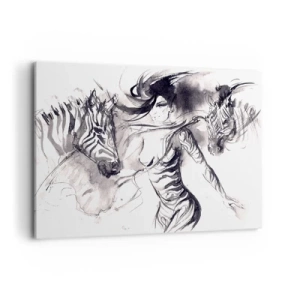 Schilderen op canvas - Dansend met de zebra's - 100x70 cm