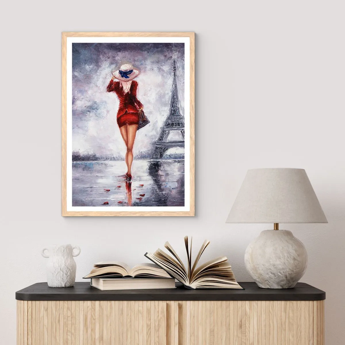 Een poster in een licht eiken lijst - Parijs symbolen - 30x40 cm