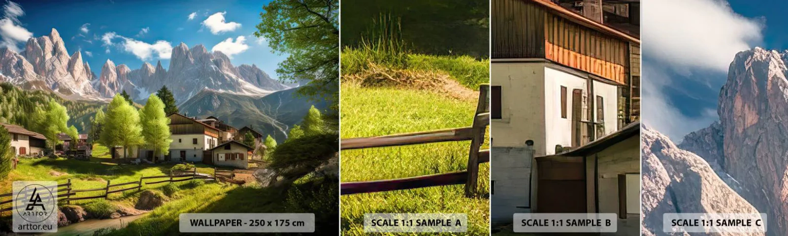 Fotobehang Staaltje Standard Eco - Alpine idylle - Bergen, Landschap, Alpen - 100x30 cm