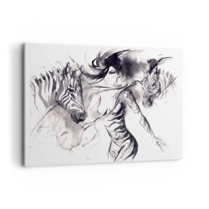 Schilderen op canvas - Dansend met de zebra's - 120x80 cm