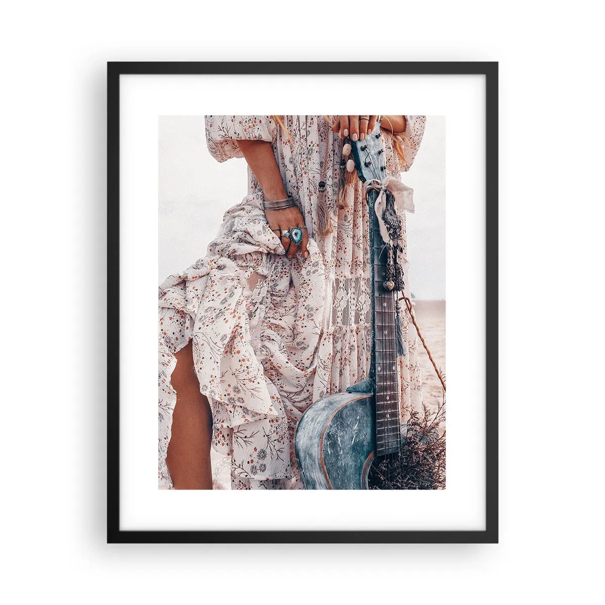 Poster in een zwarte lijst - Kinderen bloemen onderweg - 40x50 cm