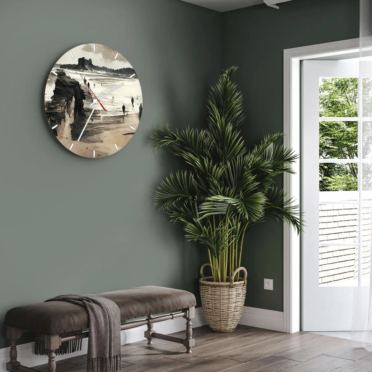 Wandklok - Klok - Figuren die op het strand lopen met kliffen op de achtergrond - 30x30cm - Opgeroepen - Moderne wanddecoratie voor woonkamer, keuken en slaapkamer ARTTOR