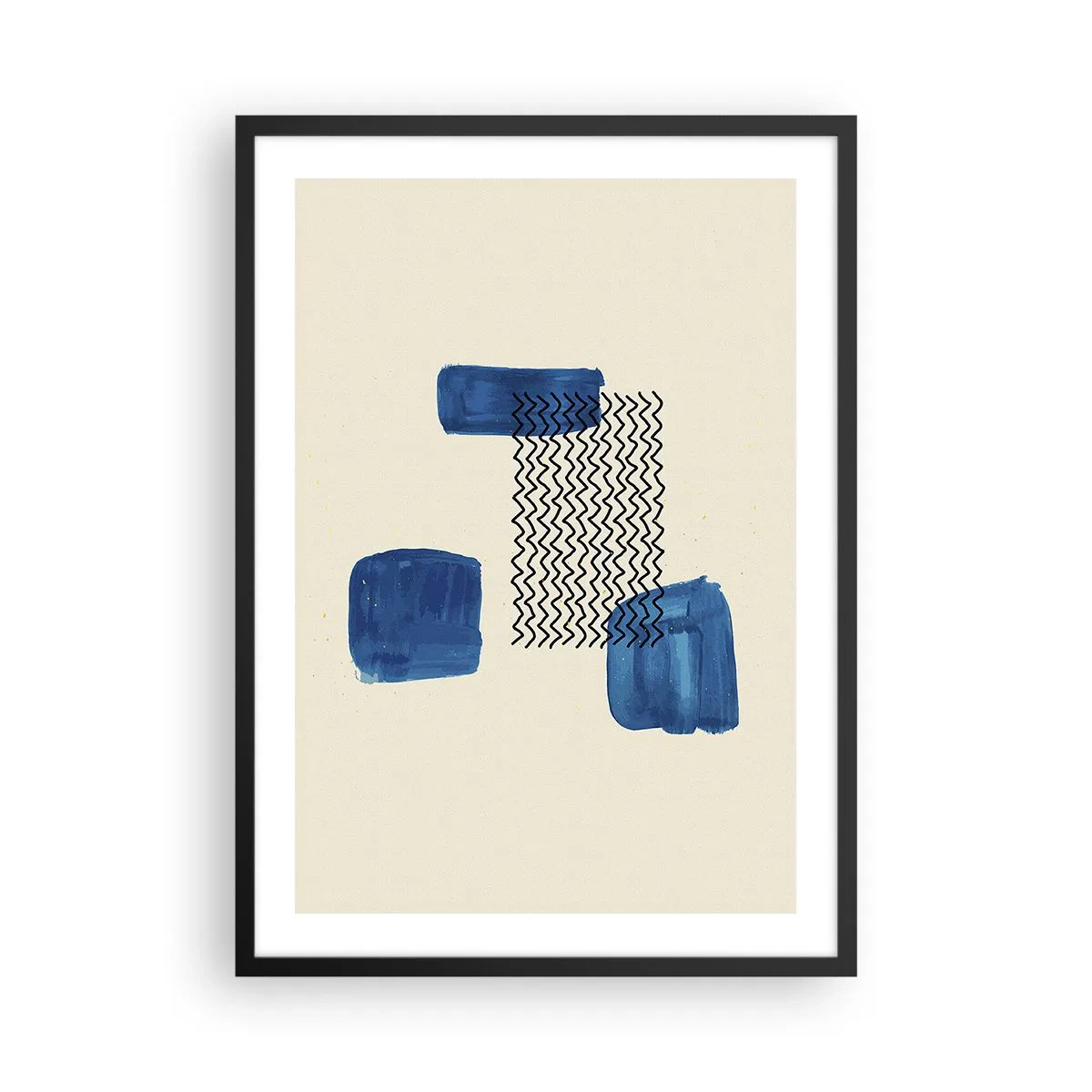 Poster in een zwarte lijst - Abstracte compositie in tinten marineblauw met lijnen - 50x70cm - Een abstract kwartet - Moderne wanddecoratie voor woonkamer en slaapkamer ARTTOR