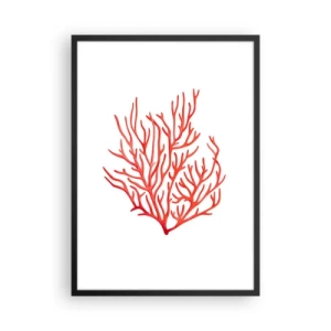 Poster in een zwarte lijst - Rood koraal op een witte achtergrond in een minimalistische stijl - 50x70cm - Koraal filigraan - Moderne wanddecoratie voor woonkamer en slaapkamer ARTTOR