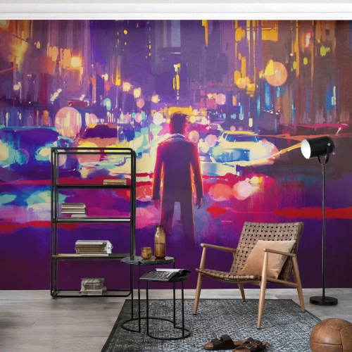 Fotobehang Premium Canvas - Ondergedompeld in het licht - Stad, Man, New York - 150x105 cm