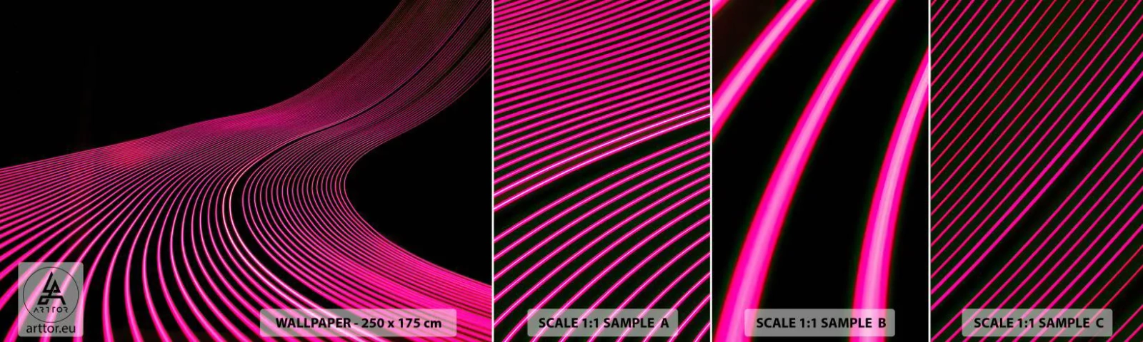 Fotobehang Monster Zelfklevend Deluxe Sticker - Avenue van licht - Lijnen, Modern, Neon - 100x30 cm