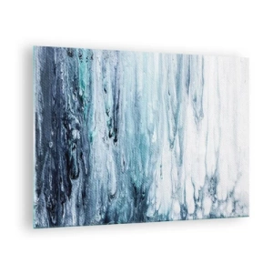 Schilderen op glas - Een abstract patroon dat lijkt op waterstromen in verschillende blauwtinten. - 70x50cm - Blauwe ijspegels - Moderne wanddecoratie voor woonkamer en slaapkamer ARTTOR