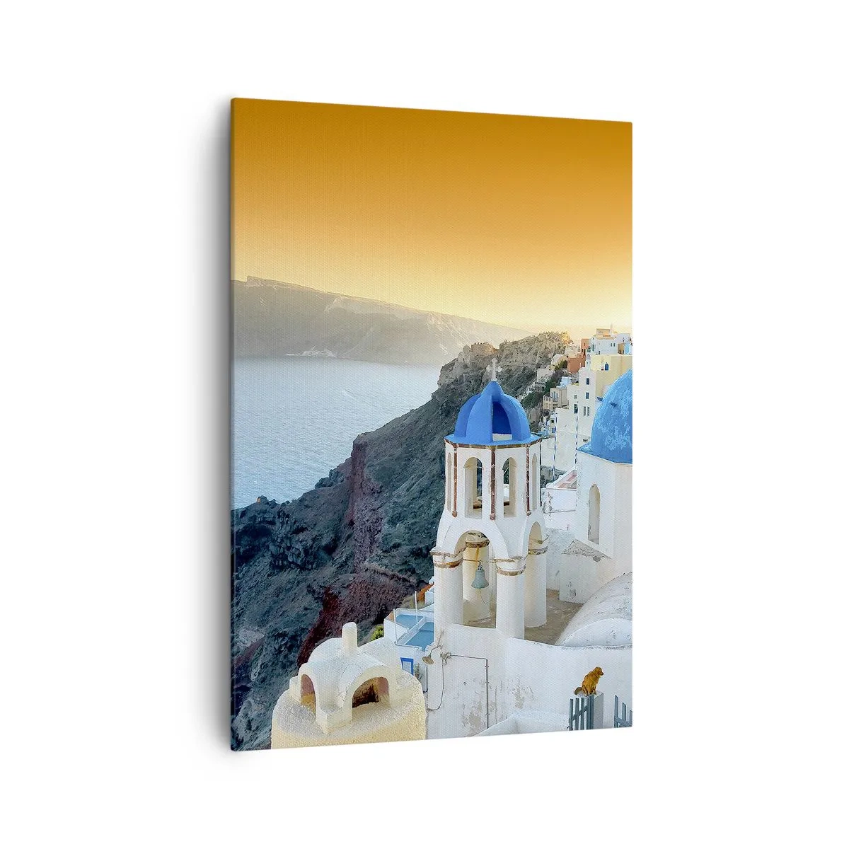 Schilderen op canvas - Santorini - genesteld tegen de rotsen - 70x100 cm