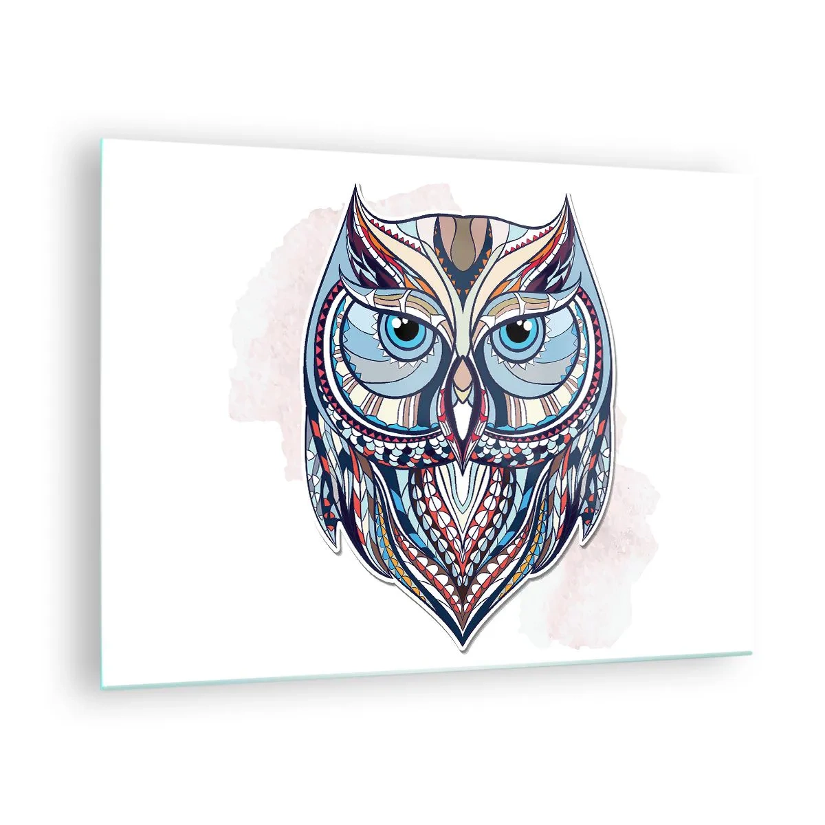 Schilderen op glas - Kleurrijk, geometrisch portret van een uil - 70x50cm - Kunstzinnig sieruil - Moderne wanddecoratie voor woonkamer en slaapkamer ARTTOR
