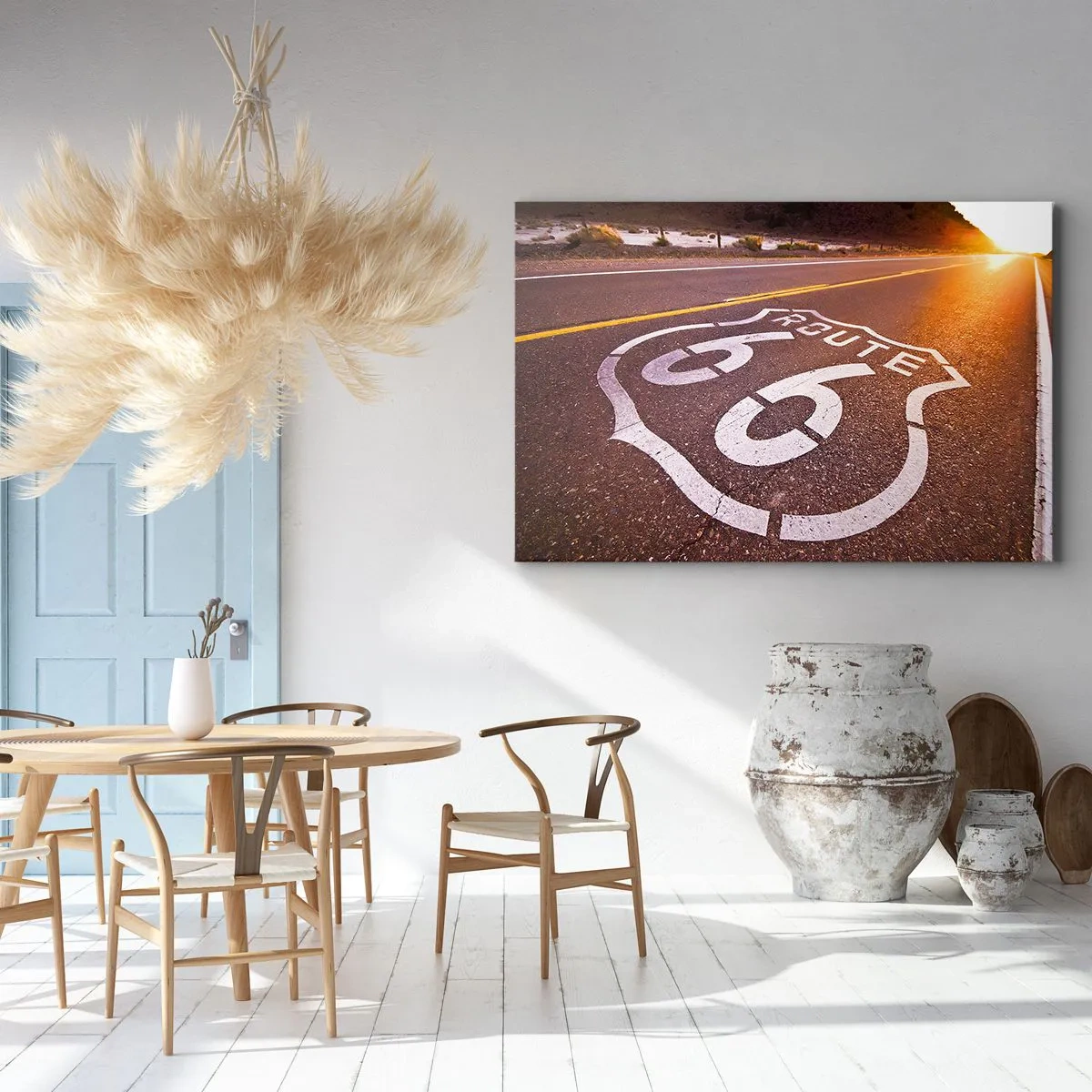 Schilderen op canvas - Route 66 bij zonsondergang - 70x50cm - De beroemde weg 66 - Moderne wanddecoratie voor woonkamer en slaapkamer ARTTOR