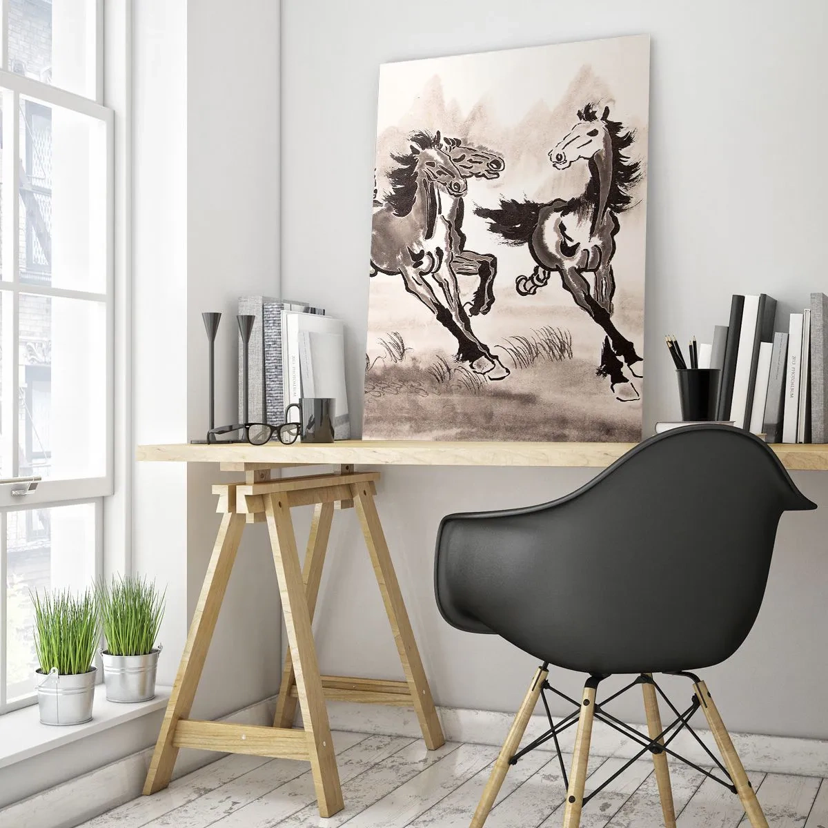 Schilderen op glas - In een vrolijke galop - 70x100 cm