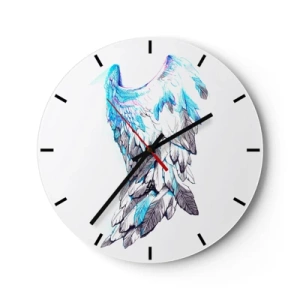 Wandklok - Klok - Artistieke vleugel in tinten blauw en wit op een witte achtergrond - 30x30cm - Ik heb vleugels nodig - Moderne wanddecoratie voor woonkamer, keuken en slaapkamer ARTTOR