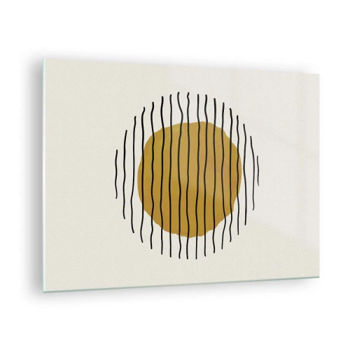Schilderen op glas - Een minimalistische compositie met een gele cirkel en zwarte lijnen. - 70x50cm - Abstractie trillend van warmte - Moderne wanddecoratie voor woonkamer en slaapkamer ARTTOR